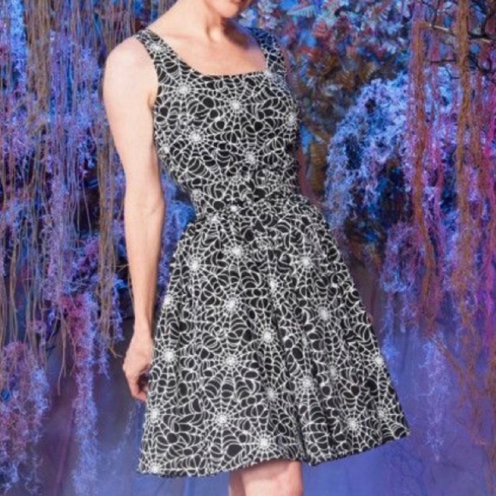 Pinup Girl Clothing Lana Spider Print Dress S